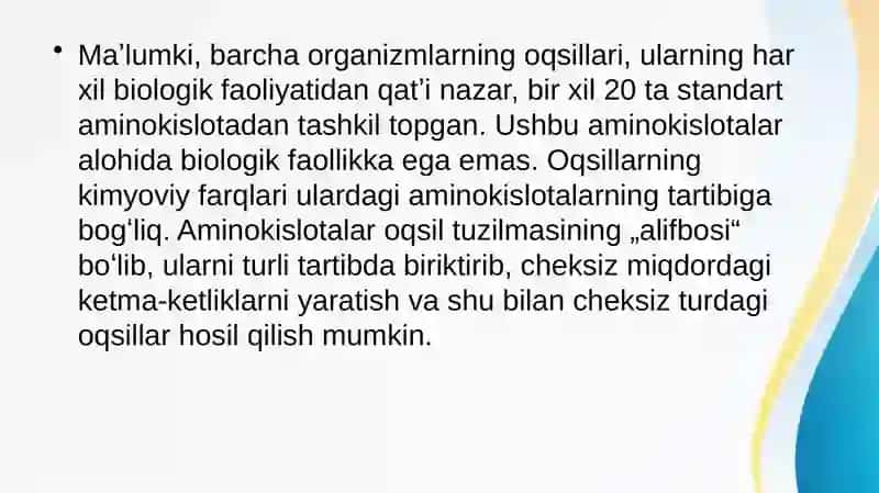 Oqsillarning biologik roli va asosiy manbalari 4