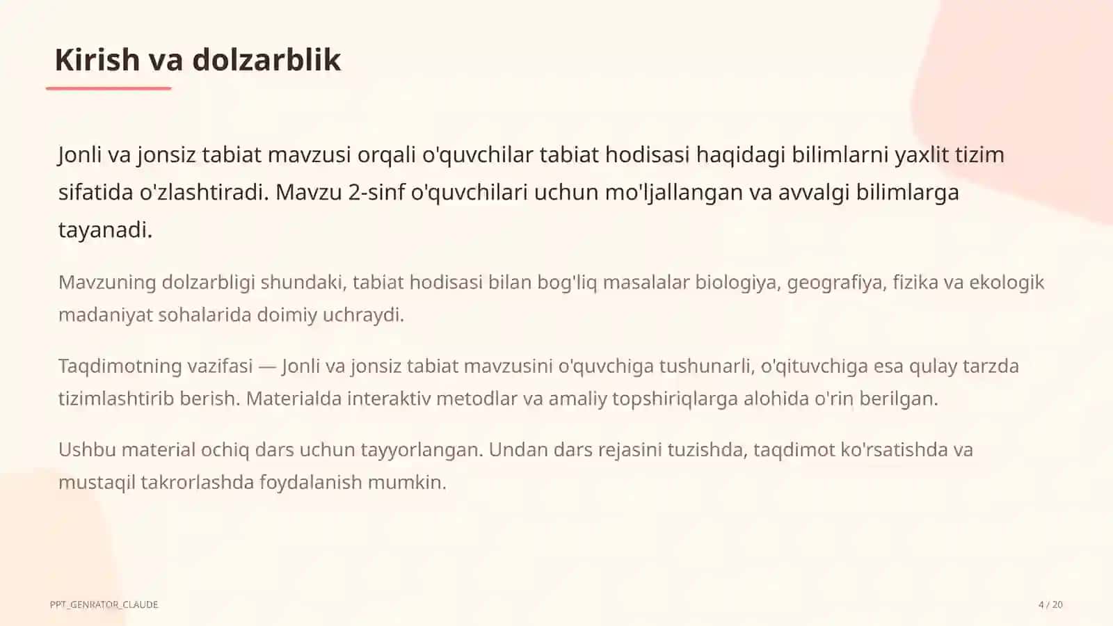 Jonli va jonsiz tabiat (2-sinf) 4