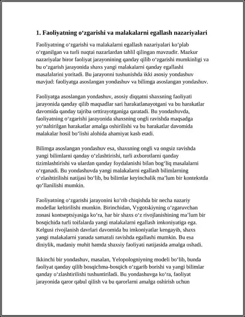 FAOLIYATNING OʻZGARISHI VA MALAKALARNI EGALLASH 4