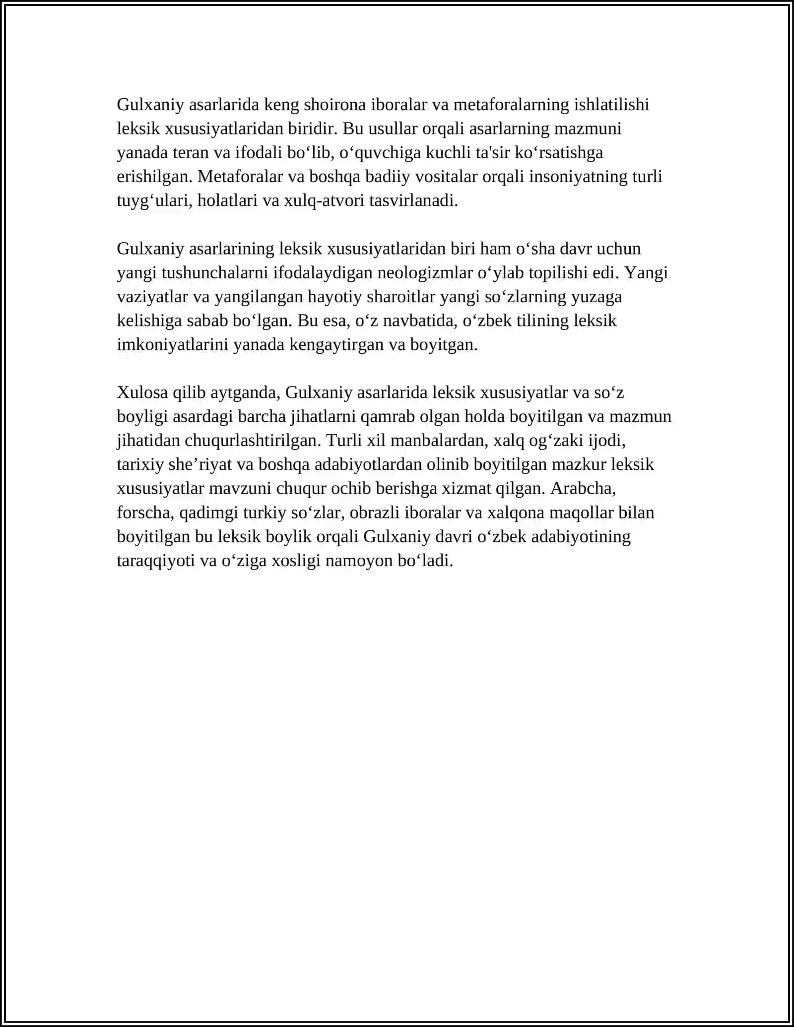 GULXANIY ASARLARI TILINING MUHIM XUSUSIYATLARI 4