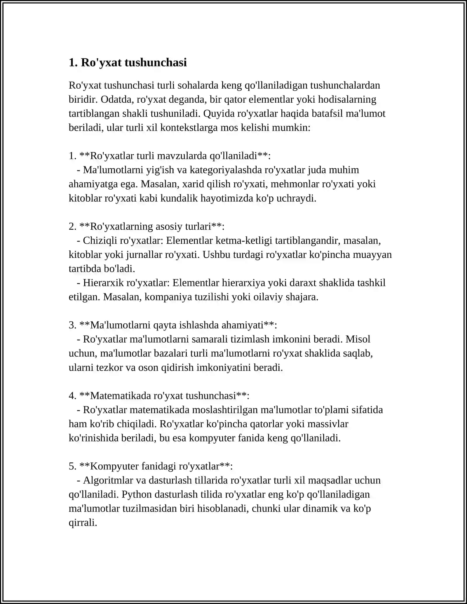 Ro'yxat tushunchasi 4