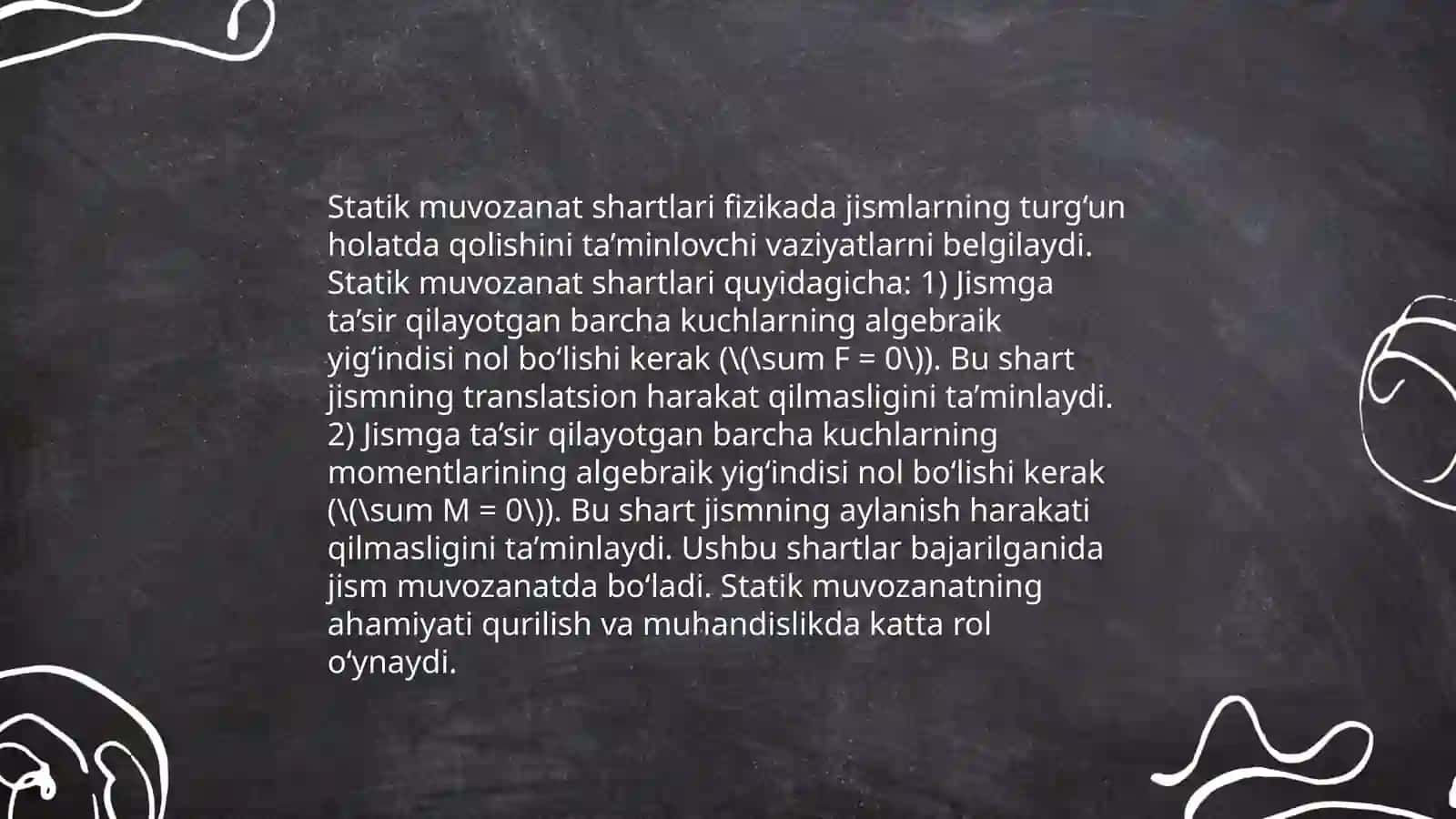 Jismlarning muvozanat shartlari 4