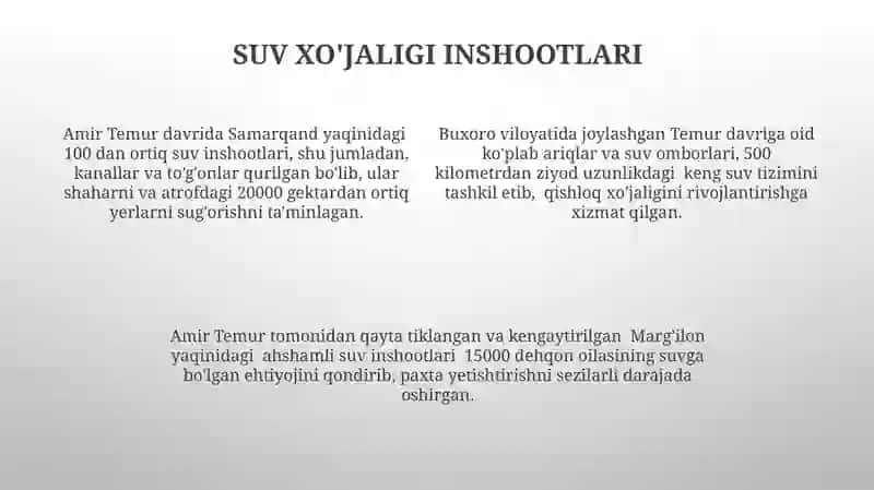 Amir Temur davrida ilm-fan, ma'rifat, me'moriy obidalar haqida 4