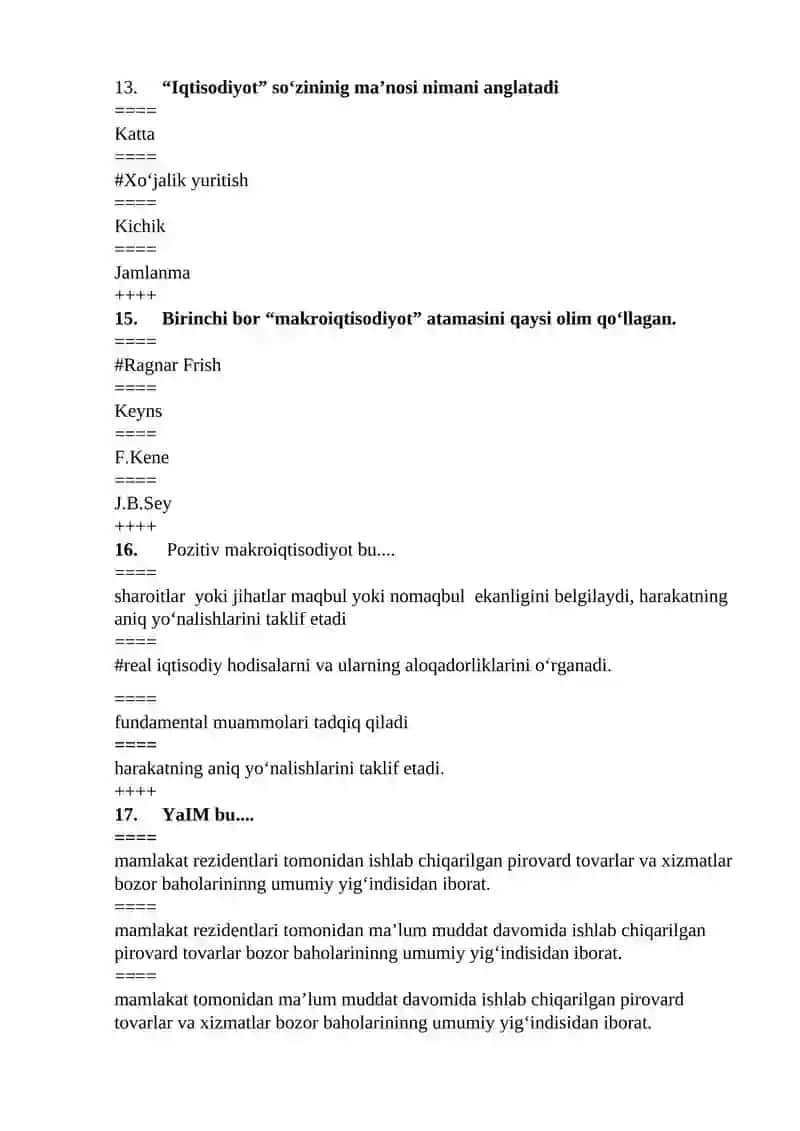 Makroiqtisodiyot fanidan testlar 4