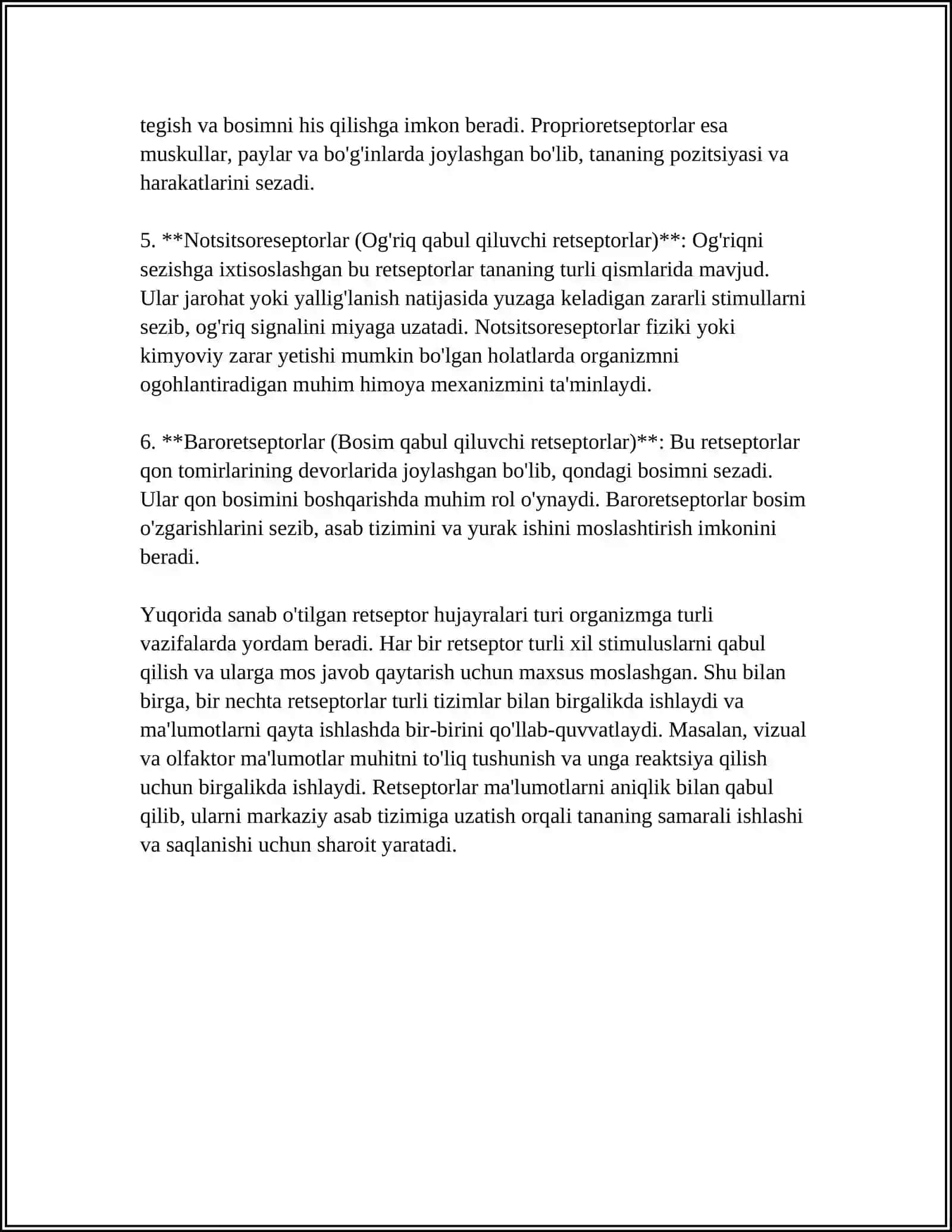 RETSEPTSIYA RECEPTOR HUJAYRALAR TUZILISHI VA FAOLIYATI 4