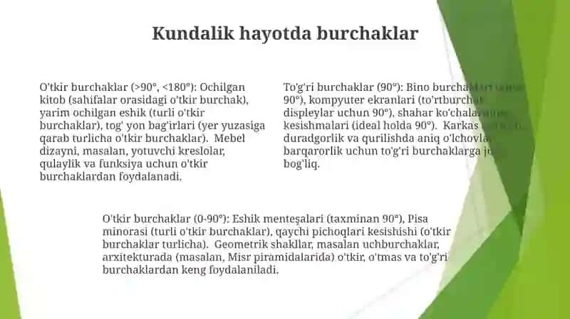 Burchak o'lchovlari turlari 4