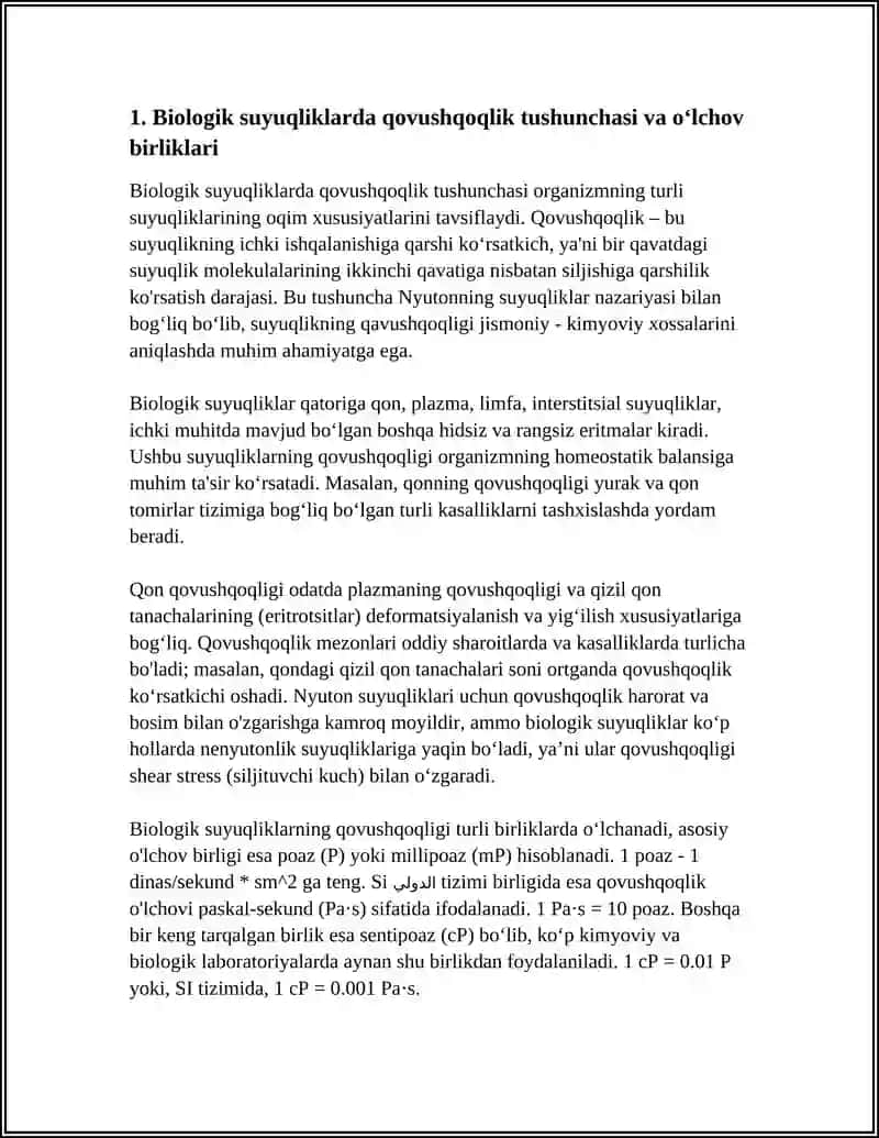 BIOLOGIK SUYUQLIKLARNING QOVUSHQOQLIGI. TIBBIYOTDA QOVUSHQOQLIKNING AHAMIYATI 4