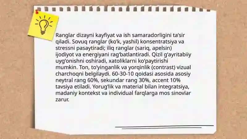 Ish joyini loyihalashda psixologik omillar 4