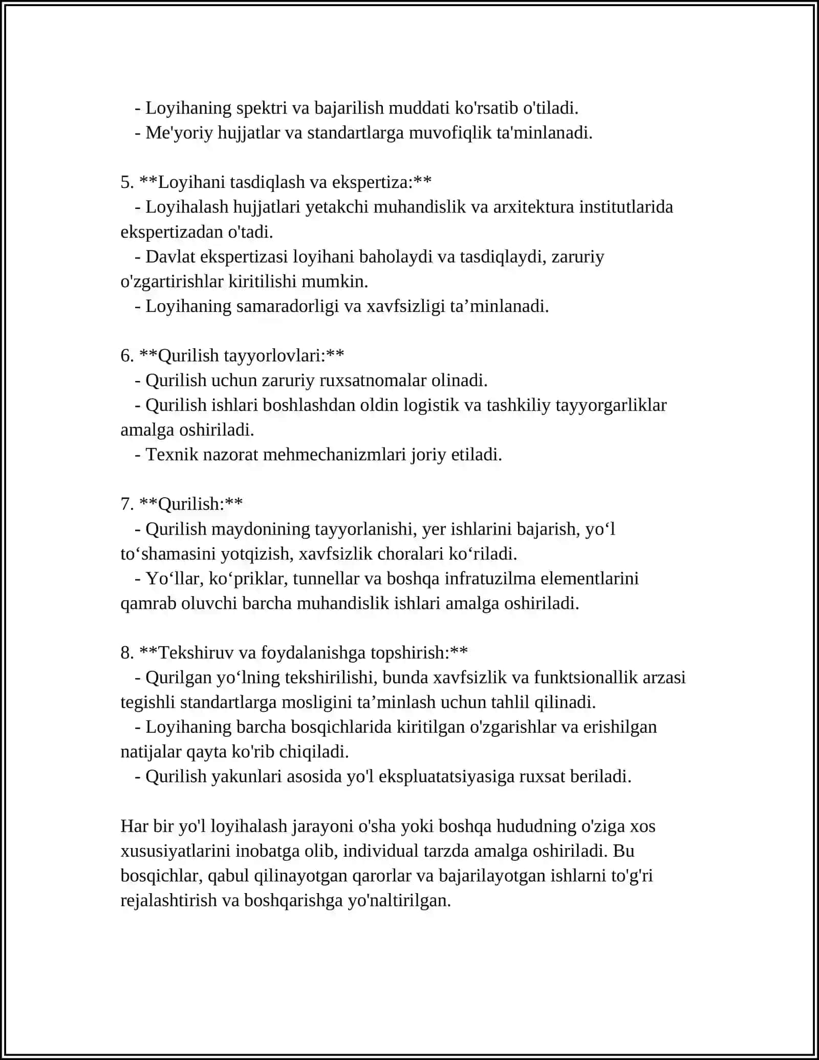 AVTOMOBIL YO‘LINI LOYXALASH 4