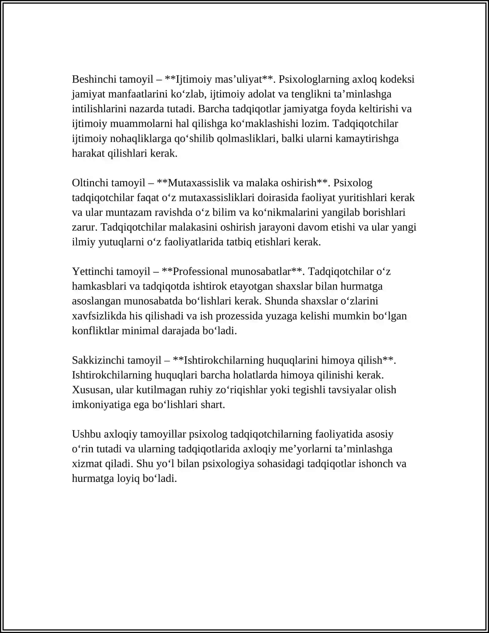PSIXOLOG TADQIQOTCHI – AXLOQ KODEKSI 4