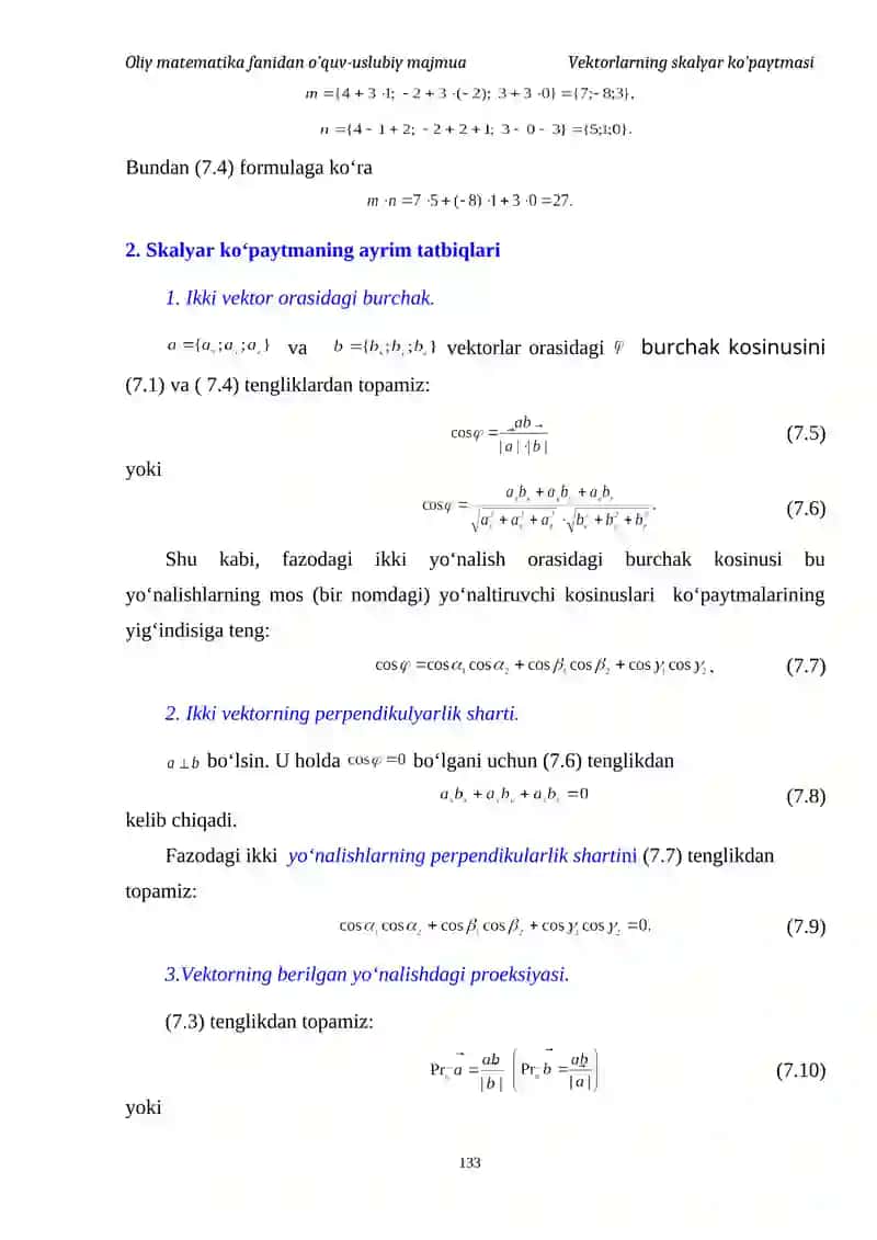 Vektorlarning skalyar ko‘paytmasi 4