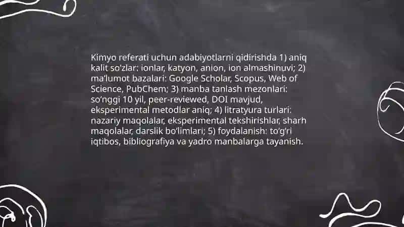 Kimyo referati uchun mavzu tanlash mezonlari 4
