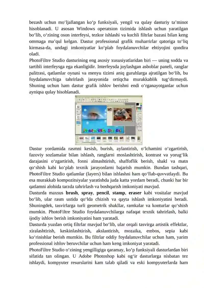 PhotoFiltre Studio DASTURI IMKONIYATLARI 4