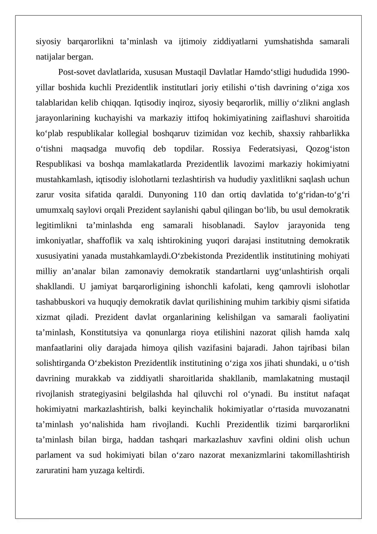 O‘zbekiston Respublikasida Prezidentlik institutining vujudga kelishi va rivojlanishi 4