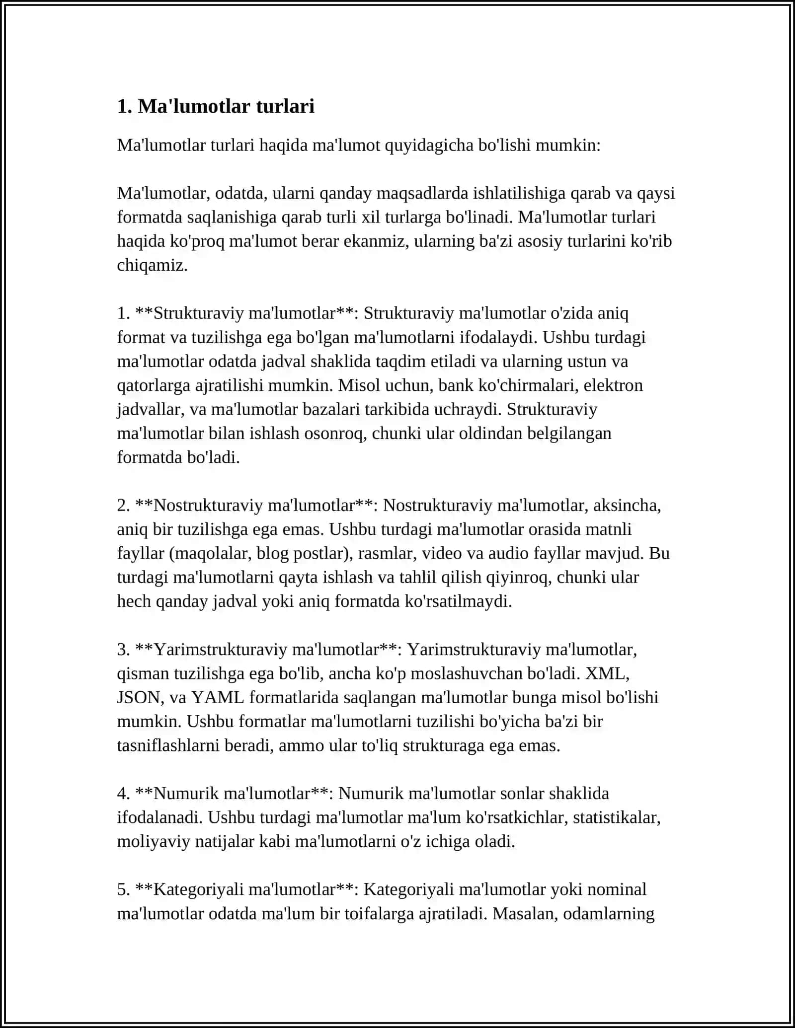 MAʼLUMOTLARNI SOZLANGAN TURLARI 4