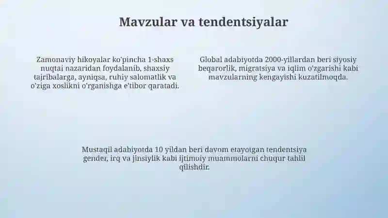 Zamonaviy hikoyalar: Janrlar va mavzular evolyutsiyasi 4