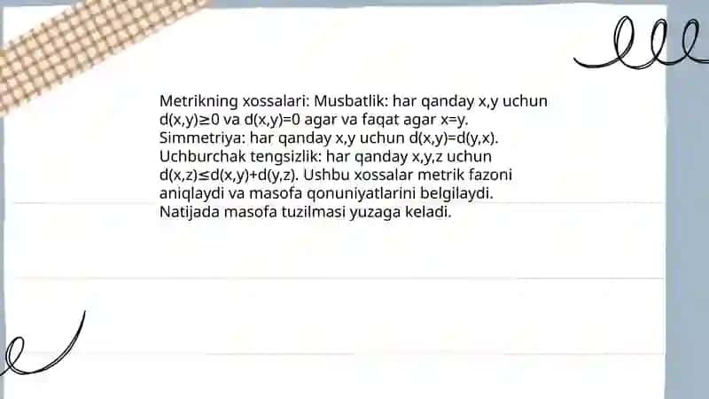 Metrik fazo tushunchasi 4