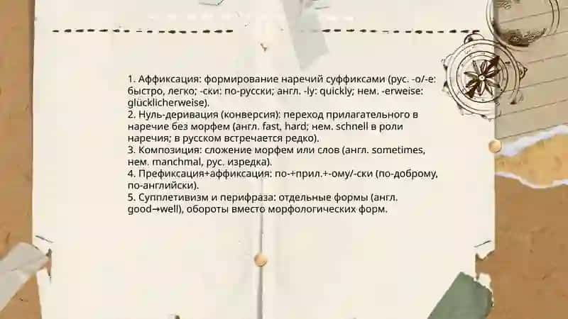 Наречие в сравниваемых языках 4