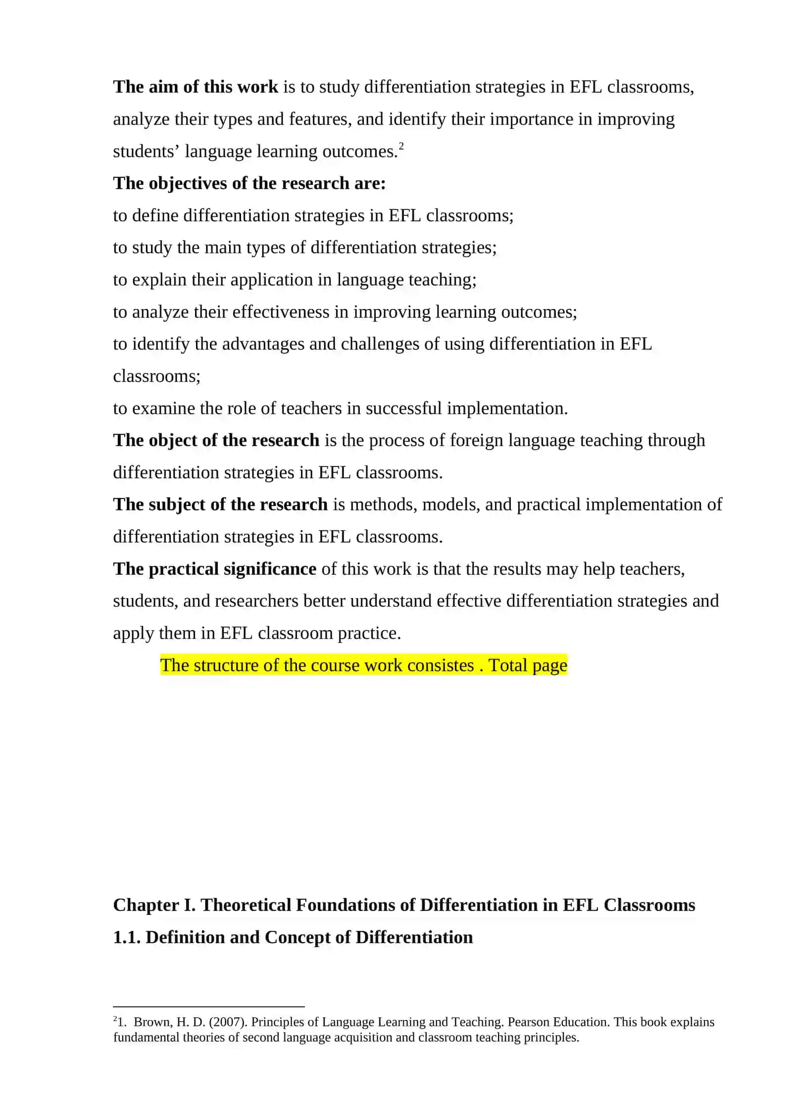 COURSE WORK: Differentiation strategies in EFL classrooms 4