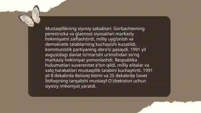 Mustaqil Õzbekiston Respublikasining tashkil topishi va uning tarixiy ahamiyati 4