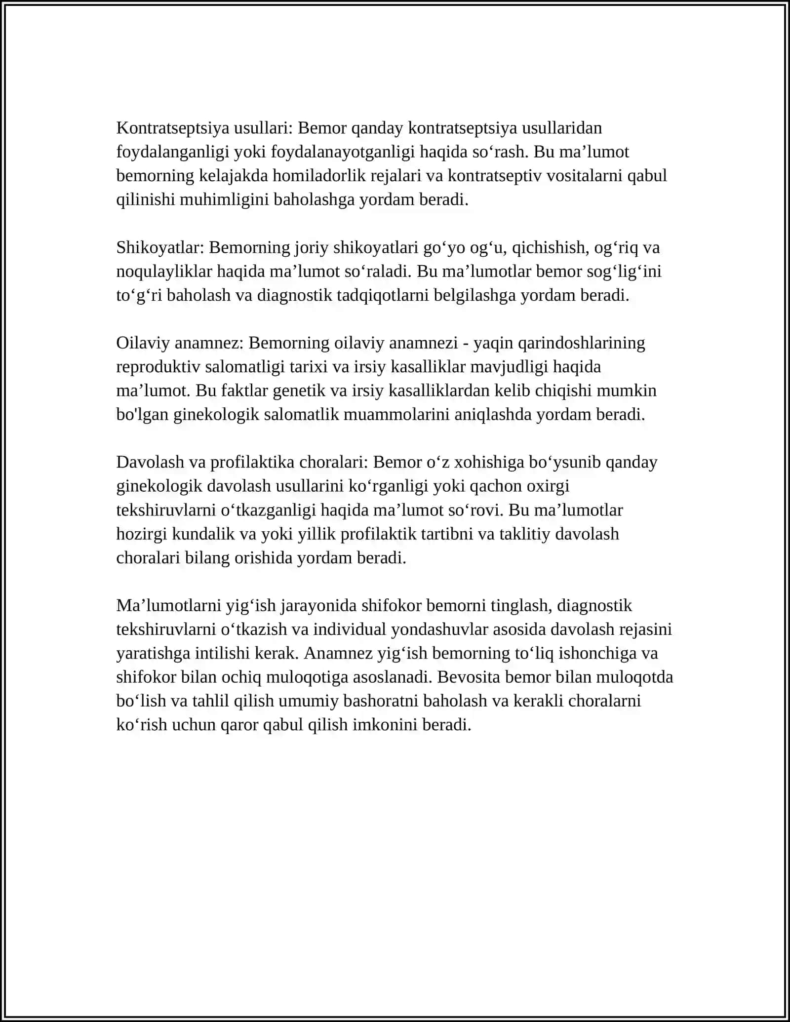 GINIKALOGIK BEMORLARNI TEKSHIRISH USULLARI 4