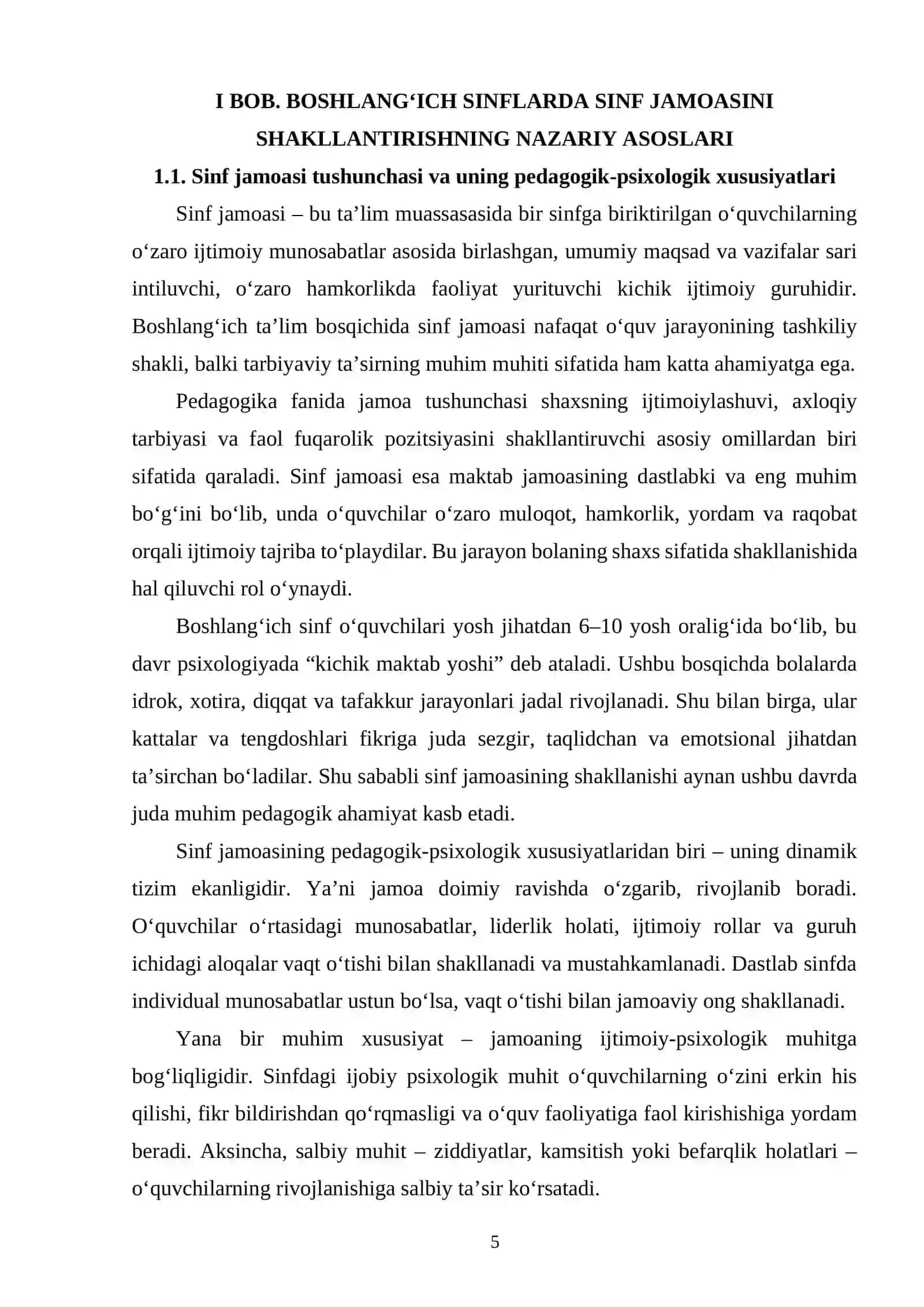 BOSHLANG'ICH SINFLARDA SINF JAMOASINI SHAKILLANTIRISH VA BOSHQARISH 4