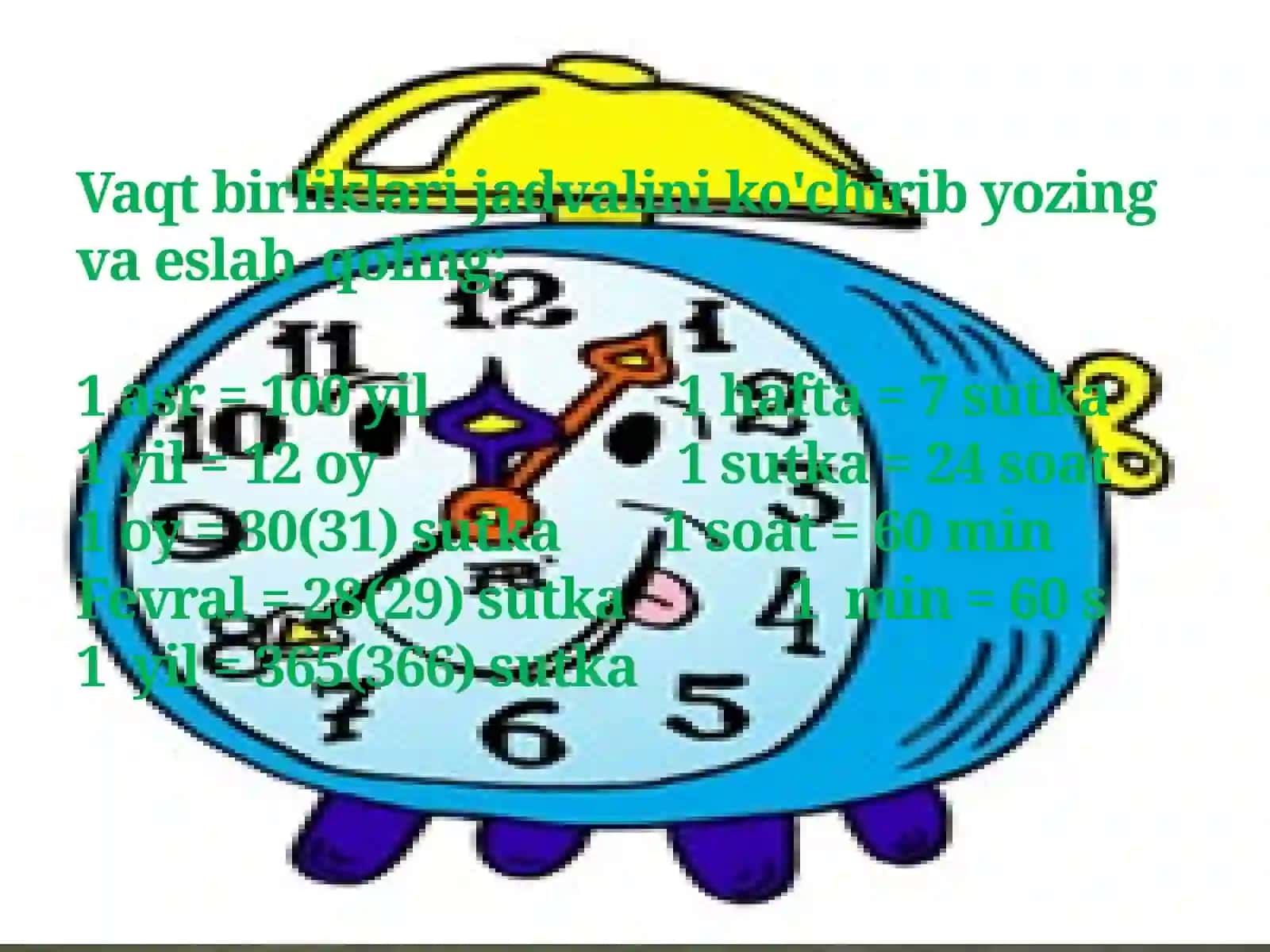 Asr. Vaqt birliklari jadvali 4