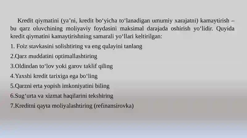 KREDIT QIYMATINI KAMAYTIRISH YO‘LLARI 4