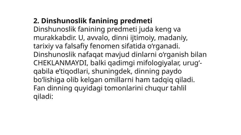 Dinshunoslik: predmeti, maqsadi va vazifalari 4