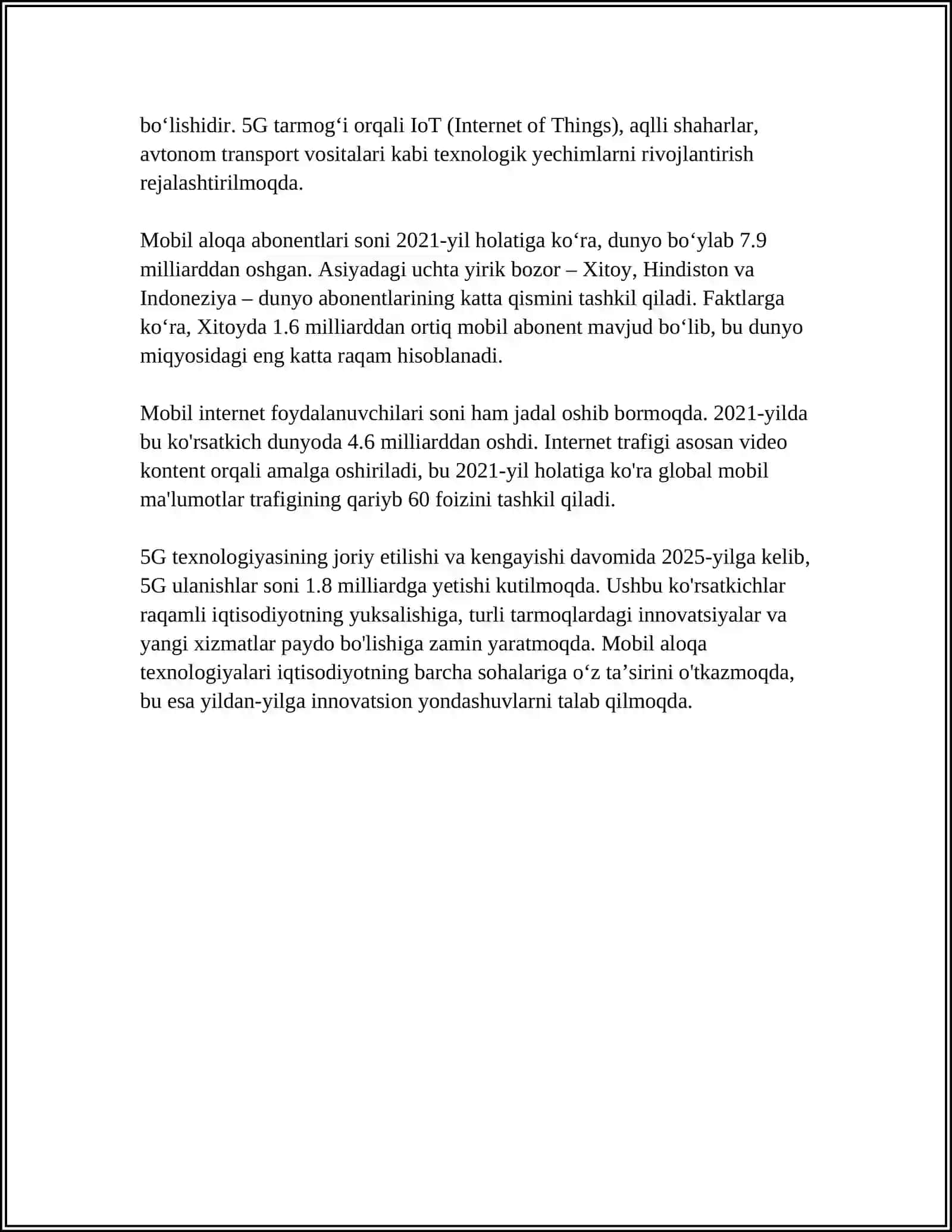 Mobil aloqa texnologiyalari 4