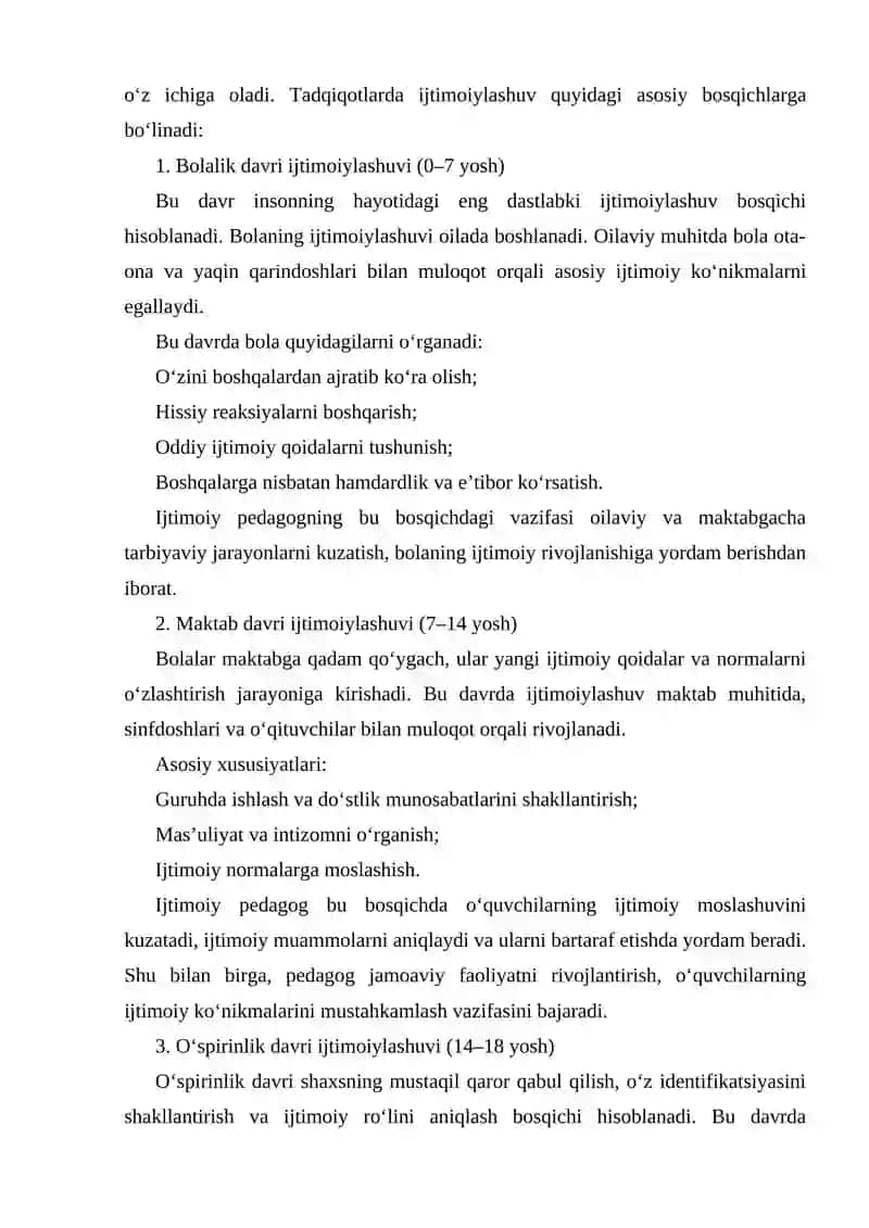 Ijtimoiylashuv jarayonida ijtimoiy pedagogning o'rni 4