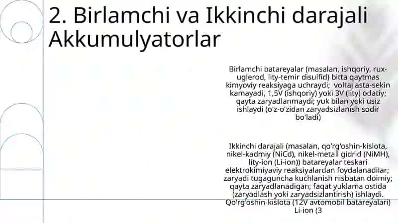 Ion tashib va ion tashimasdan ishlaydigon akumulyatorlar va ularni ishlash pirinsipi 4
