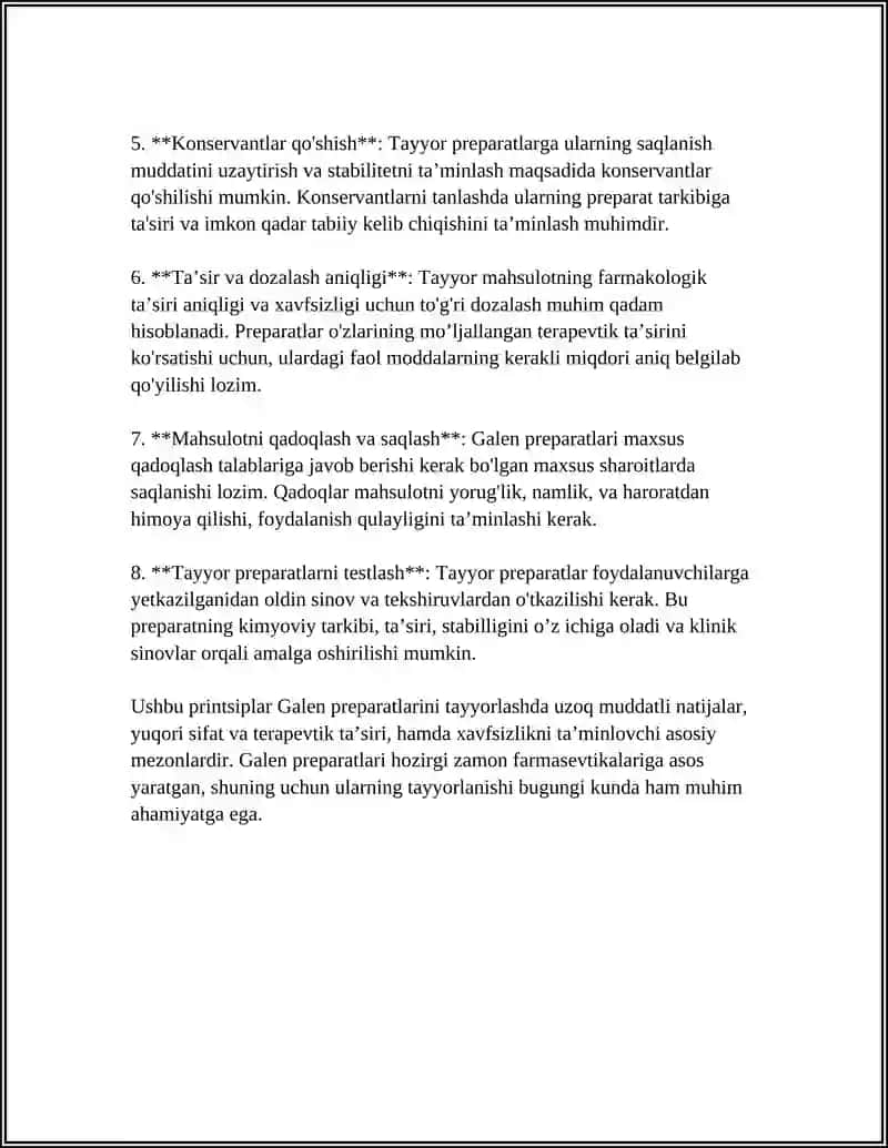 Galen preparatlari. Antibiotiklar va tayyor dori shakllarini ishlab chiqarish gigeyenasi 4