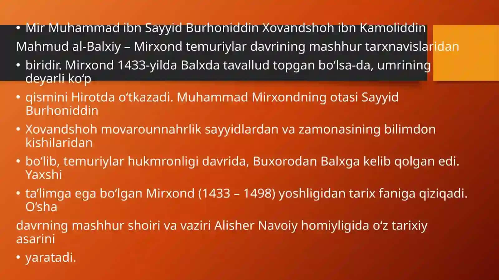 Mirxondning Ravzat us-safo asari haqida 4