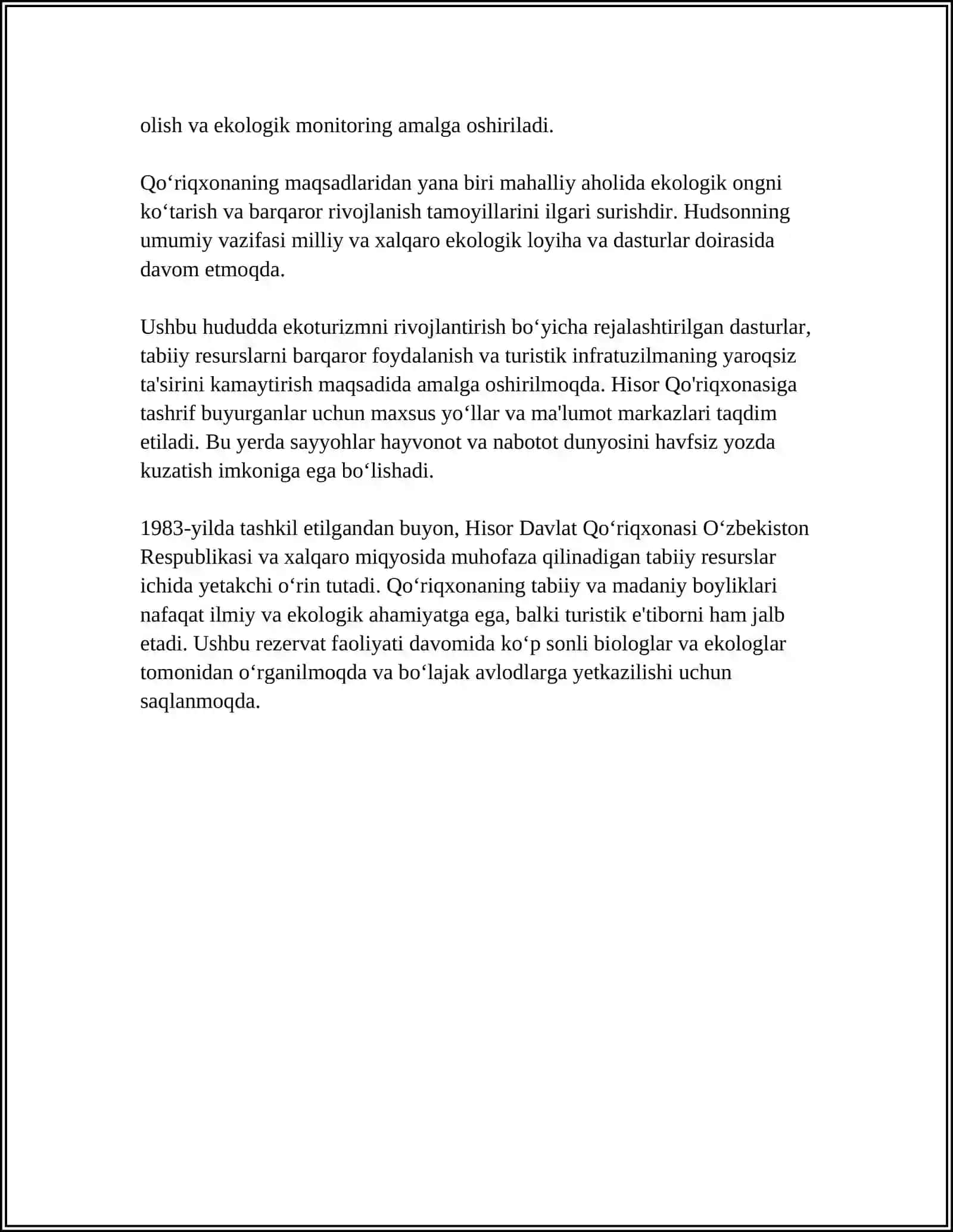 HISOR DAVLAT Qo'RIQXONASI 4
