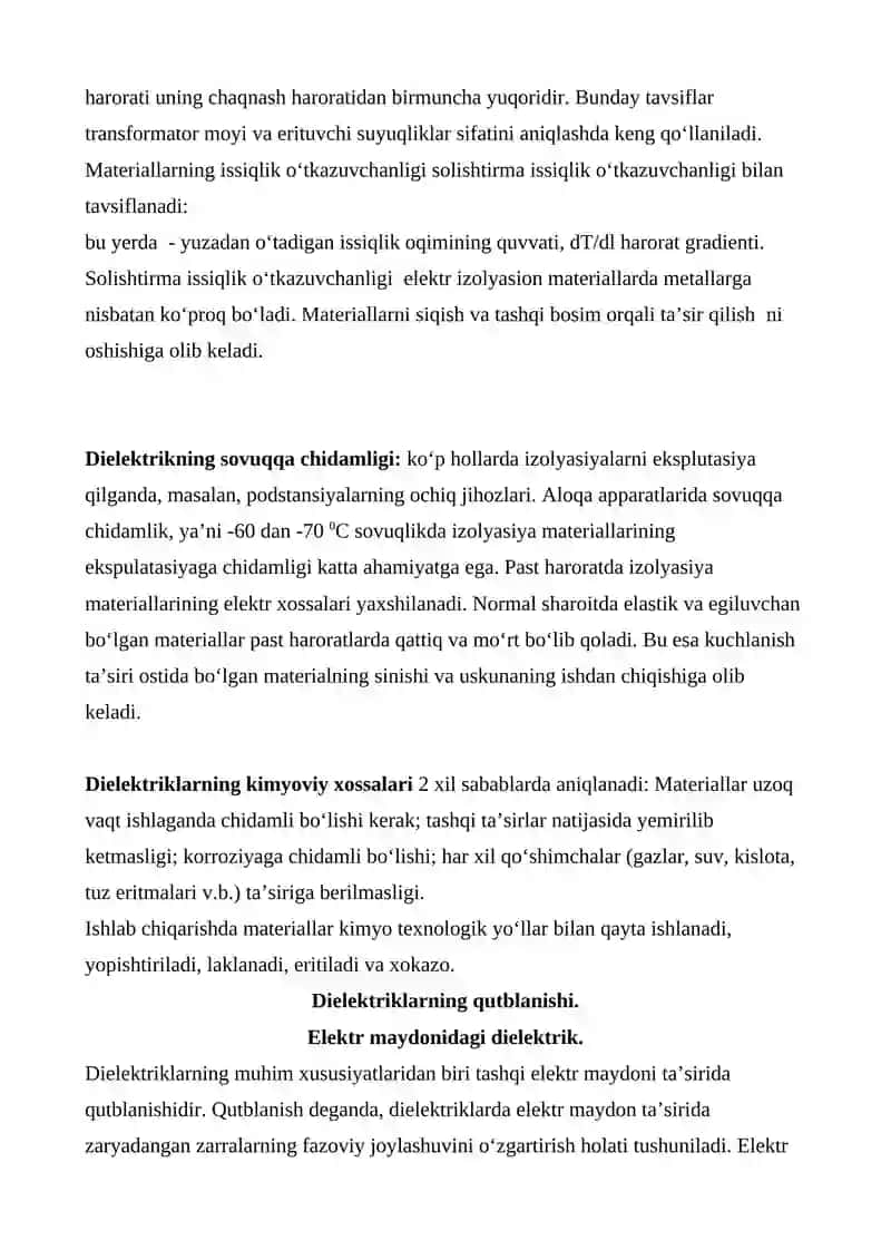Dielektrikning issiqlik xossalari 4