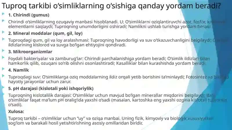 Tuproq tarkibining o'sishi 3-qism 4