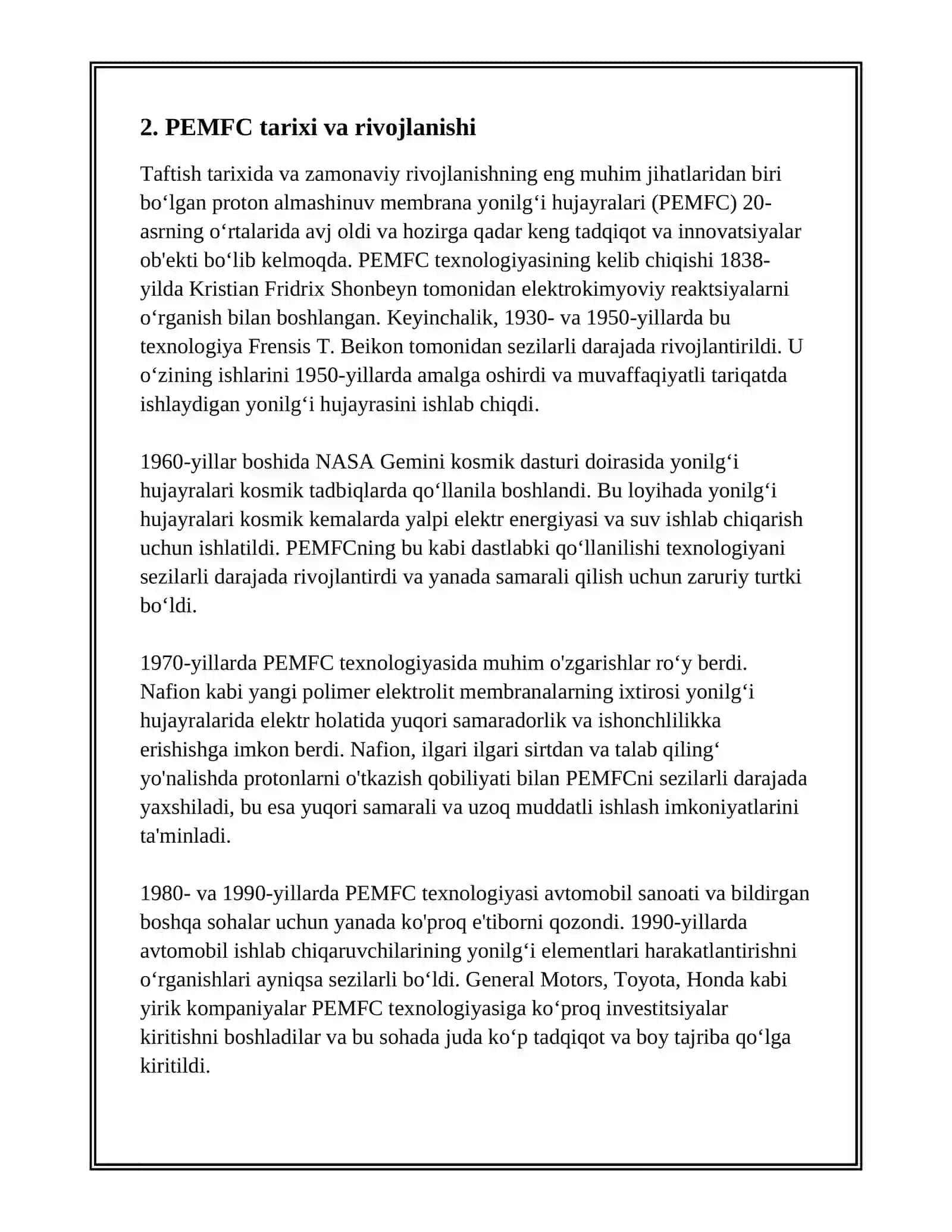 VODOROD-KISLOROD YONILG'I ELEMENTLARI (PEMFC): TUZILISHI VA ISHLASH PRINSIPI 4