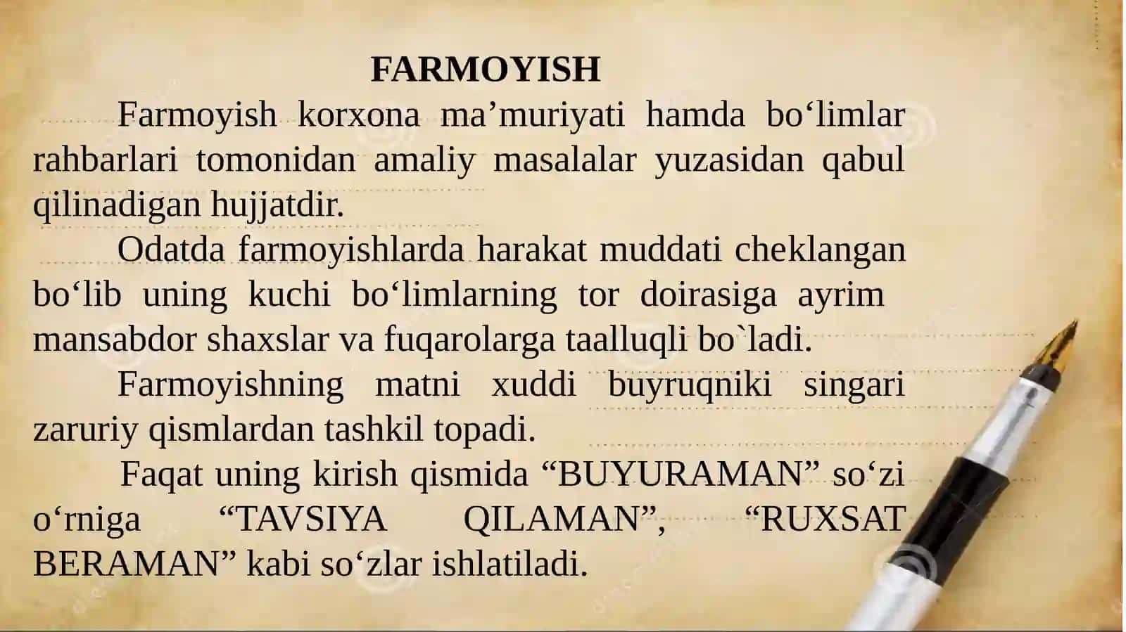 Farmoyish Hujjatlari va Ularning Turlari 4