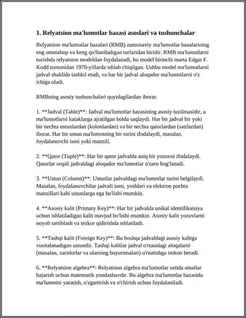 Relyatsion ma'lumotlar bazasi 4