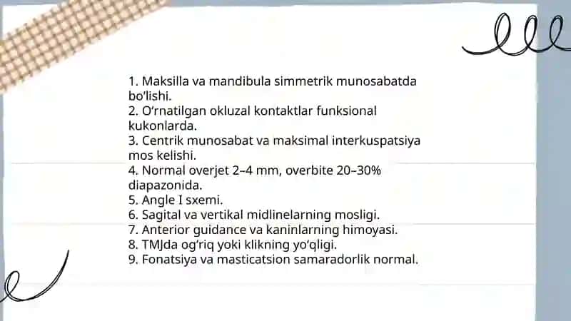 Ortognatik tishlov belgilarini aniqlash 4