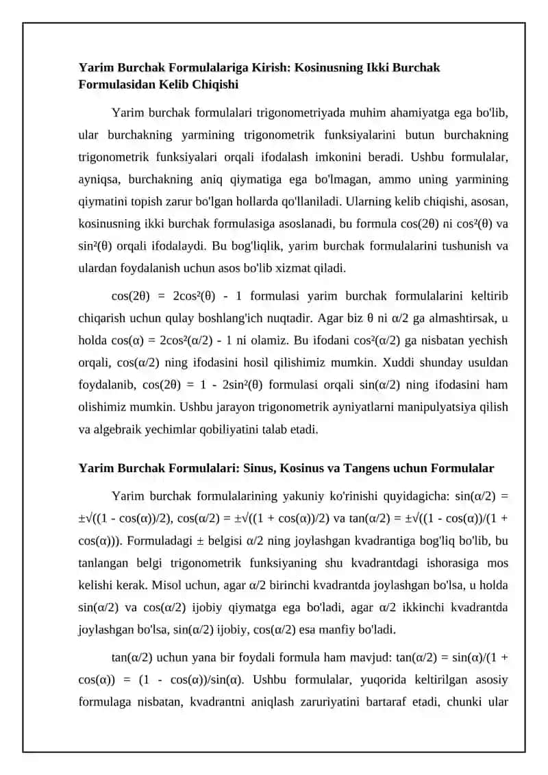 Yarim burchak formulalari 4