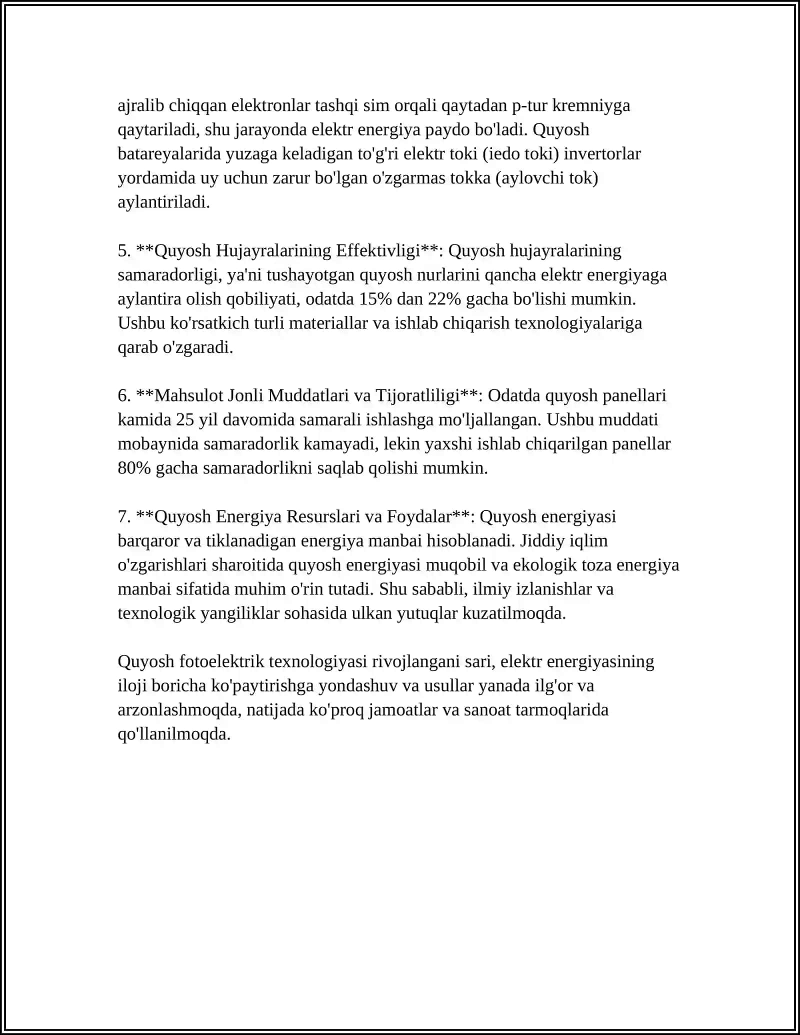QUYOSH FOTOELEKTRIK ELEMENTLARI VA MODULLARI 4