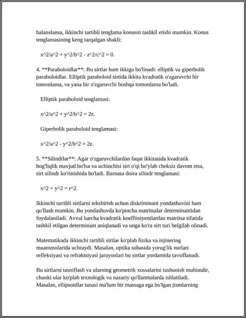 MUSTAQIL ISH Mavzu: IKKINCHI TARTIBLI SIRTLAR 4