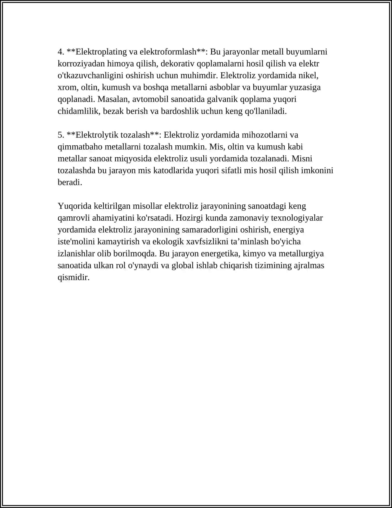 SANOATDA ELEKTROLIZ JARAYONINI QO'LLASH 4