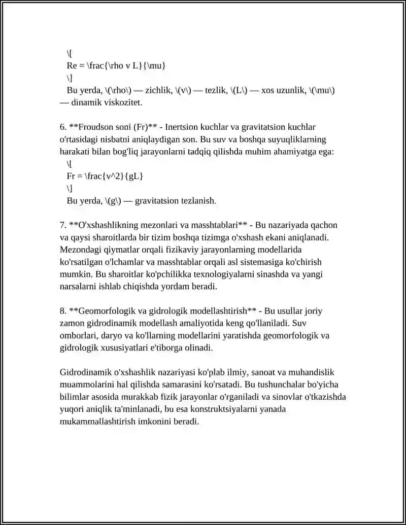 Gidrodinamik o'xshashlik nazariyasi 4