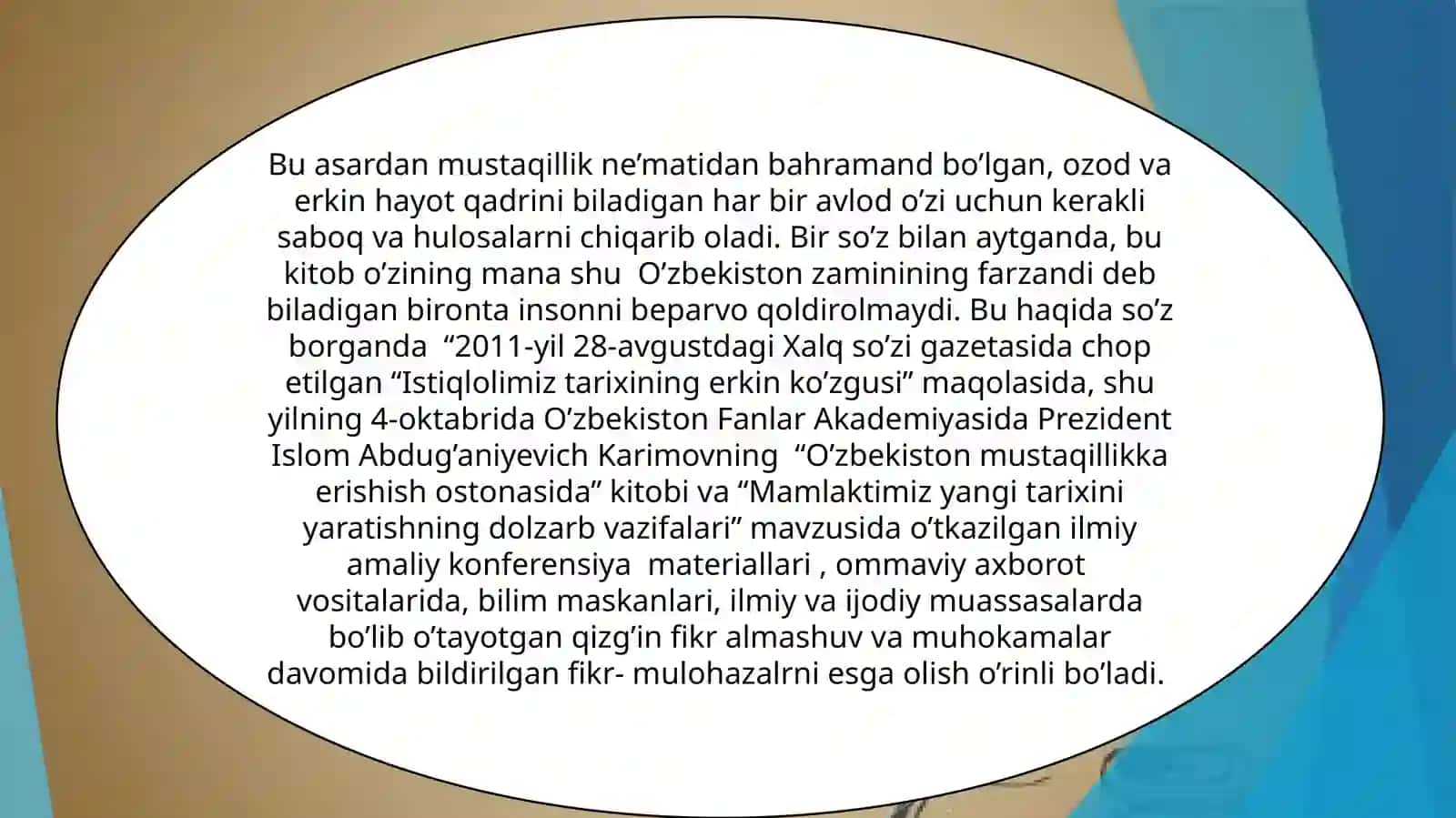 I.A.Karimovning “O’zbekiston mustaqillikka erishish ostonasida“ asari-O’zbekistonning eng yangi tarixini o’rganishdagi ahamiyati 4