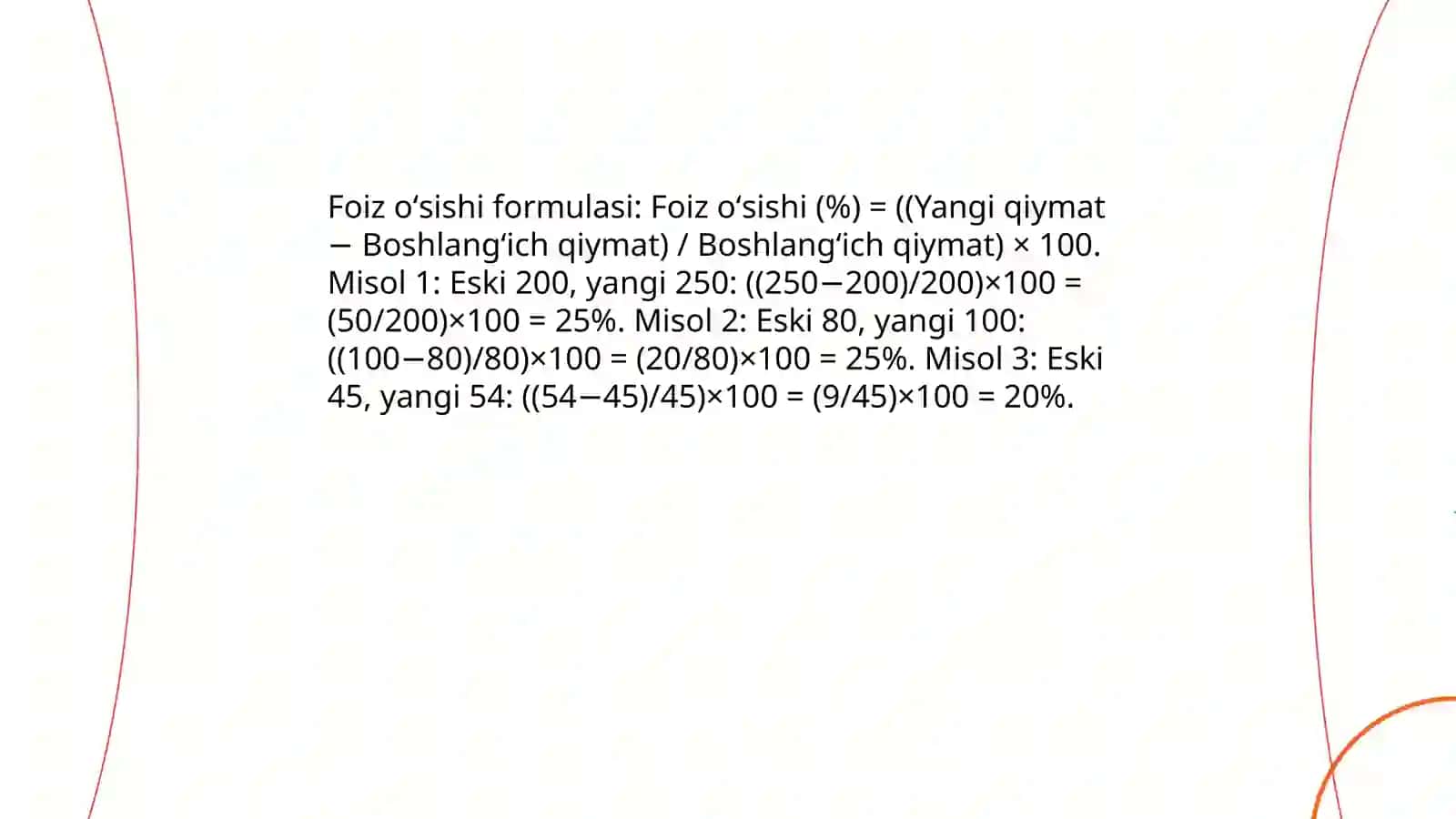Oʻsish yoki kamayish foizlarini topish 4