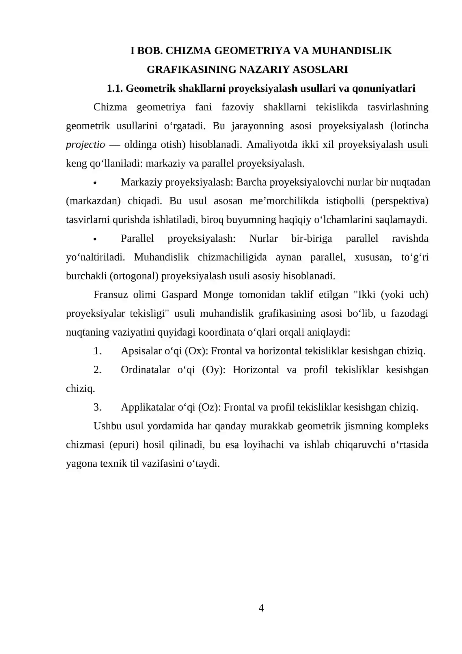 I Bob. Chizma geometriya va muhandislik grafikasining nazariy asoslari 4