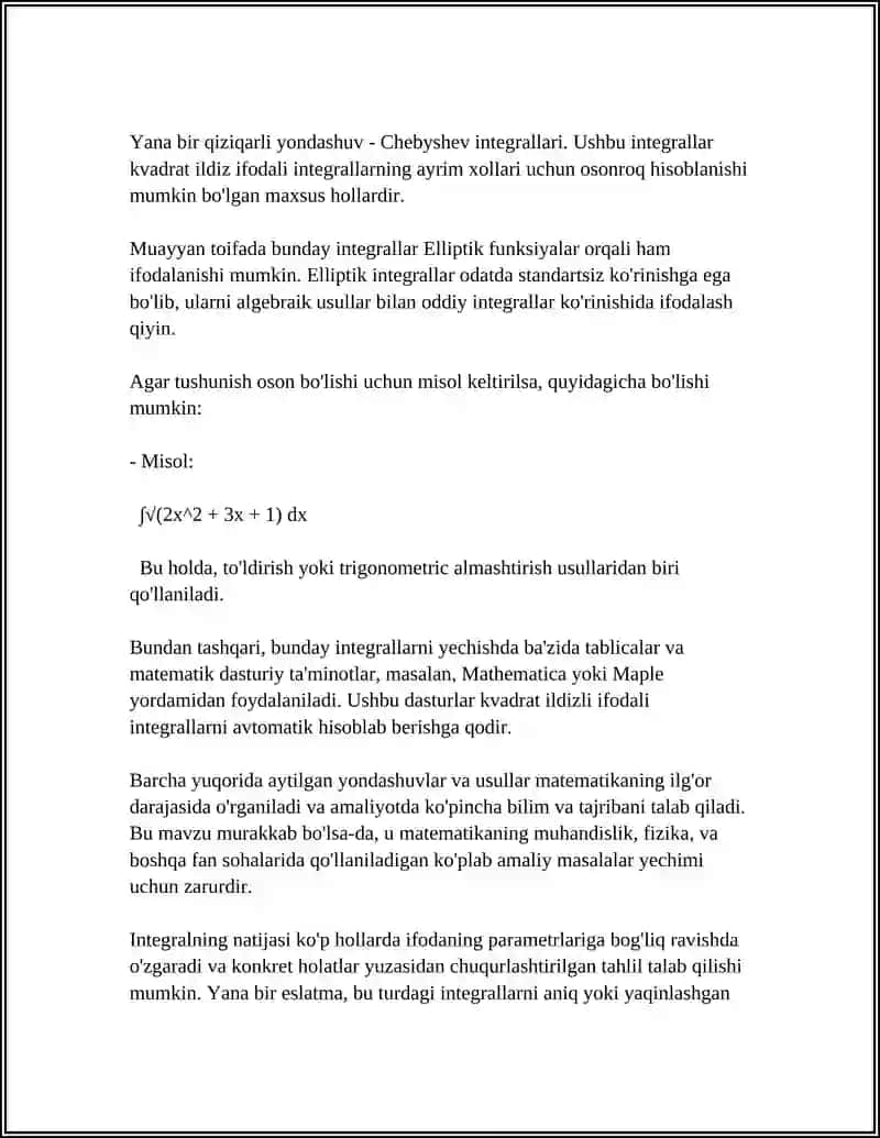 BAʼZI IRRATSIONAL FUNKSIYALARNI INTEGRALLASH 4